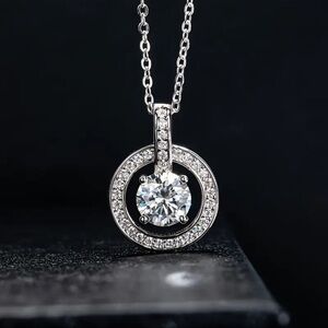 1CT Moissanite Pendant Platinum Plated Necklace